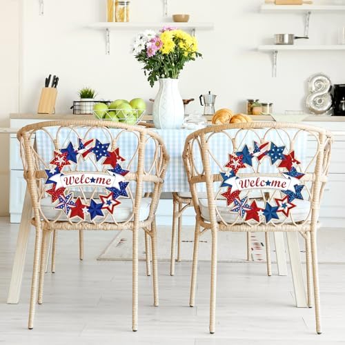 Large 12" Wooden 4th of July Crafts Star Ornaments to Paint, DIY Blank Unfinished Star Door Sign Wreaths for Front Door Plaque 250th Anniversary Hanging Patriotic Day Independence Day Decorations
