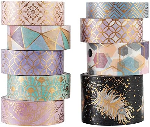 YUBBAEX Mystic Gold Washi Tape Set Wide Silver Foil Masking Tape Decorative for Arts, DIY Crafts, Journal Supplies, Planners, Scrapbook, Card/Gift Wrapping (Geometric Aesthetics)