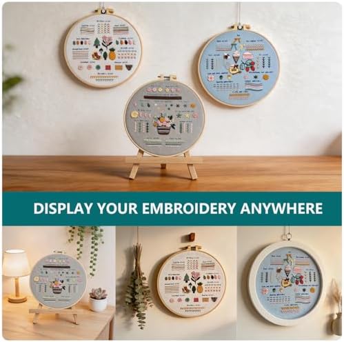 Gocomcom Embroidery Kit for Beginners, 3 Sets Cross Stitch Kits for Adults, Learn 33 Core Stitches, Needle Point Kits with Step-by-Step Instructions, DIY Craft Hobby Supplies for Women
