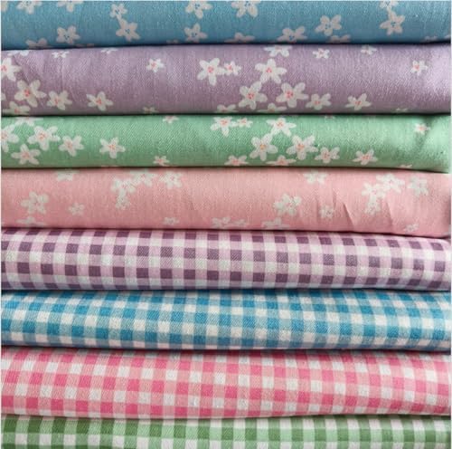 Cotton Fabric DIY Making Supplies Quilting Patchwork Fabric Fat Quarter Bundles DIY for Quilting Cotton Patchwork Cushions (8pcs Small Flowers Square, 9.8" x 9.8")