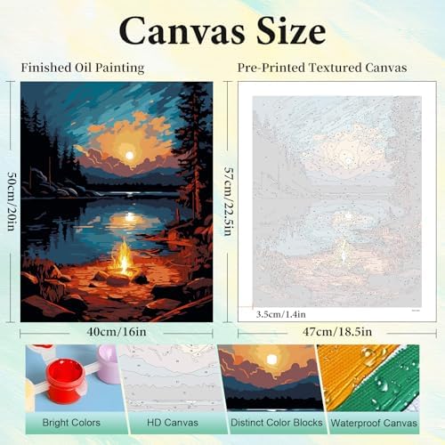 Paint by Numbers Kit for Adults, Sunset Lake DIY Painting Kit, 16x20 Inch