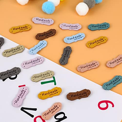 50pcs Colorful Embossed Leather Labels & Tags, Microfiber, 10 Colors, 15x42mm, Holes for Jeans, Bags, Shoes, Hat