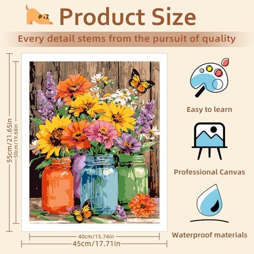 Reivworl Flowers Paint by Numbers Kit for Adults, Flowers Paint by Number for Adults Beginners, Painting by Number Kits for Gifts and Wall Decor 16x20Inch