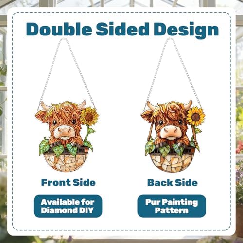 CRZMODE Cow Diamond Art Hanging Kit for Adults, Cow Pendant Diamonds Painting Art Kit, Special Crystal Diamond Art Painting Pendant Ornament, Craft Gift for Women Home Window Decor