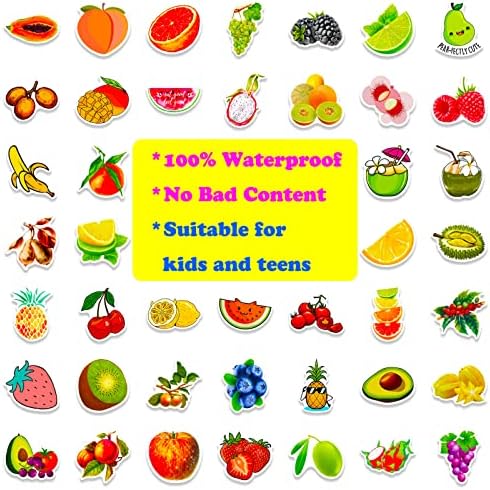 Fruit Stickers, 100 Pcs Cute Fruits Stickers Pack, Colorful VSCO Waterproof Sticker for Water Bottle Scooter Luggage Laptop, Fruits Sticker Bulk Holiday Gifts for Kids Teens Adults