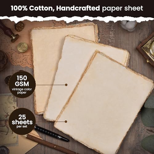 LEATHER VILLAGE Vintage Deckled Edge Watercolor Paper 25 Sheets 4x6 Inches