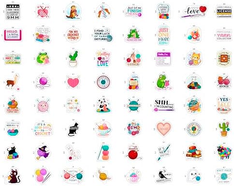 100Pcs Crochet Stickers for Water Bottle, Laptop - Knitting Stickers Vinyl Waterproof - Crochet Gifts for Crocheters - Gift for Women & Men