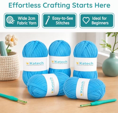 Katech 400g T-Shirt Yarn for Crocheting, Elastic Fabric Yarn for Bag-Blue