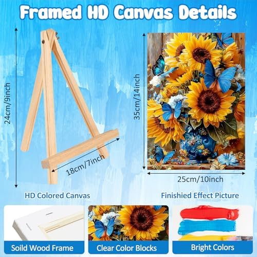 MAXBYE Framed Paint by Numbers Kits for Adults Beginners with Wooden Easel, Sunflower Crafts Art Kit with Frame, DIY Butterfly Canvas by Numbers for Gift Home Wall Decor 10×14 in