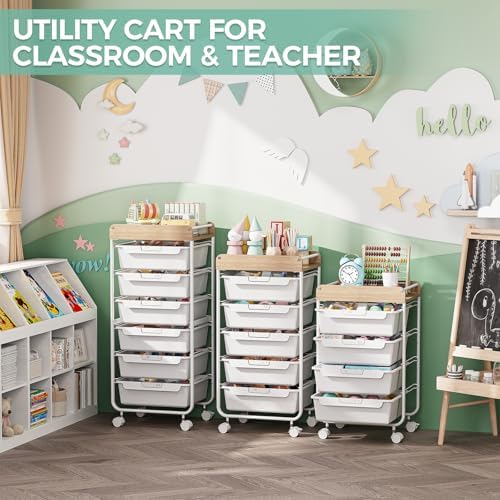 SYKIARIOL Rolling Storage Utility Cart with 4 Drawers,Art Cart,White