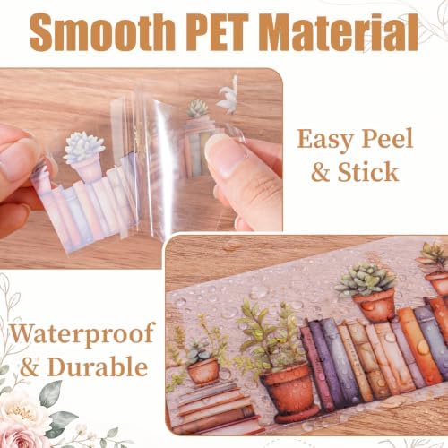 PET Tape Stickers for Journaling, 6 Rolls Book-Themed Library Stickers