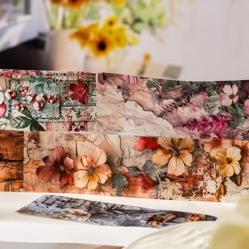 Alideco 6pcs Decorative Adhesive Tapes Vintage Flower Washi Paper Tape Great for Bullet Journal Supplies, Arts, Scrapbook, DIY Crafts, Planners (qihuamanying)