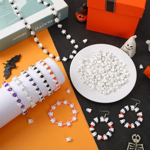 300 Pcs Halloween Ghost Polymer Clay Beads for Jewelry Making