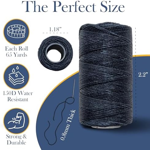 Waxed Thread 3X Wax Thread, 65 Yardx0.8mm Wax String, 150D Waxed Leather String in Aquamarine, Navy Blue and Grey Perfect Dream Catcher Supplies