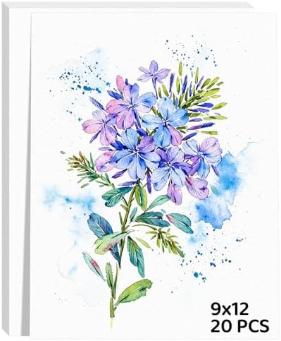 20 Sheets Watercolor Paper 9x12, 140lb/300gsm Cold Press Watercolor Paper