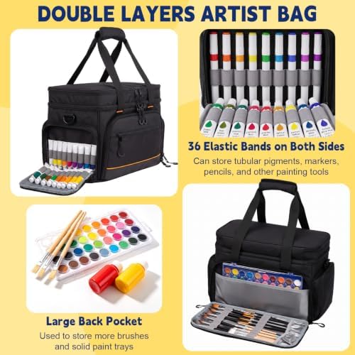 2 Layer Acrylic Paint Storage Bag for 32 Bottle(2 oz) Acrylic Paint