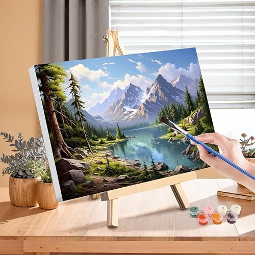 Landscape Paint by Numbers for Adults with Framed Canvas - Wooden Easel