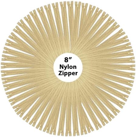 Mandala Crafts 100 PCs Khaki Closed-End 8 Inches Nylon Zippers for Sewing