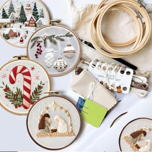 RUIQLXHANG Christmas Embroidery Kit, Christmas Gnomes Embroidery Kits for Beginners with Pattern, Cotton Threads, Needles, Instruction, 20cm Hoop, Gift for Mom, Grandma (Scepter Candy)