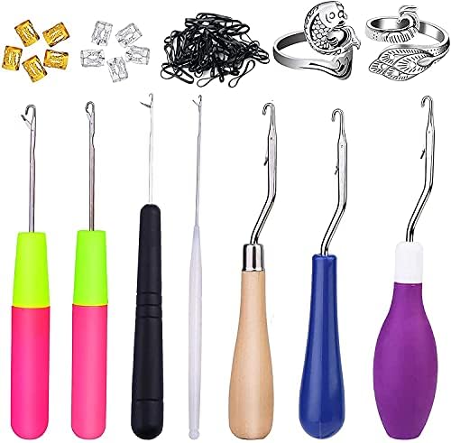Crochet Hooks for Hair Set Latch Hook Crochet Needles Adjustable Loop Rings