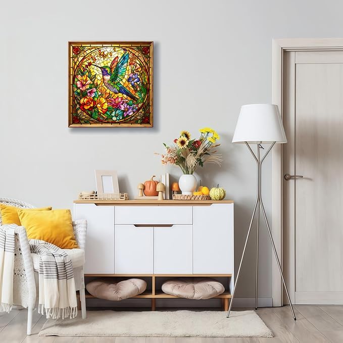 Hummingbird Diamond Art Kits for Adults,Stained Glass Diamond Painting