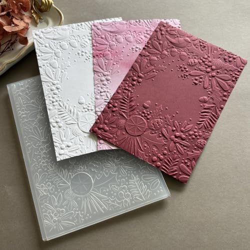 Winter Bird Acorn Holly Floral 3D Embossing Folder, Festive Nature Texture Plastic Stencil for DIY Scrapbooking Card Making Paper Crafts