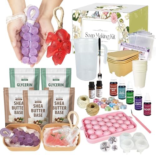 PIUH Grape & Strawberry Soap Making Kit for Adults Beginners Making Soaps | DIY Fruit Soaps, Grape & Strawberry Soap Making Supplies, Grape & Strawberry Soap Mold, Soap Base and Supplies
