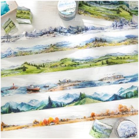 PET Tape Stickers for Journaling Supplies,Mountain Sea Scrapbook Stickers