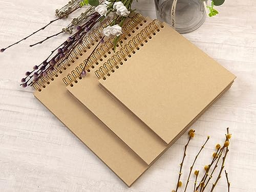 potricher 8 x 8 Inch DIY Scrapbook Album 80 Pages with Kraft Paper, Yellow | Thick Kraft Paper Scrap Book Photo Albums, Memory Book for Wedding, Anniversary, Baby, Family, Travel, DIY Projects