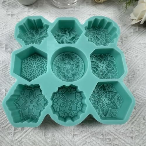 9 Cavities Mixed DIY Soap Mold, Handmade Soap Making Silicone Tray, Flower Silicone Mold for Natural Soap,Scented Candle Wax, Plaster Diffuser, Crystal Epoxy Decorations (IB-9 Mixed Flower Mold#4)