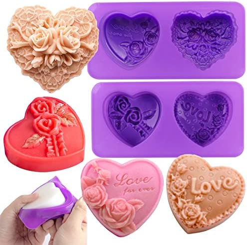 4 Types Rose Heart Soap Silicone Mold 3D Flower Love Shape Fondant Mold Handmade Cake Chocolate Candy Resin Candle Soap Beeswax Floral Craft Valentine's Day Wedding Decor