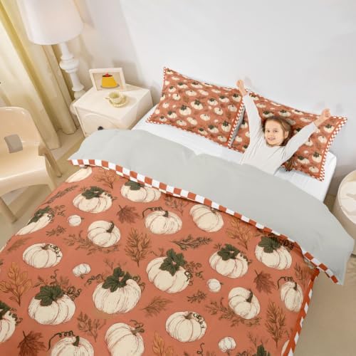 Erosebridal Fall Pumpkin Duvet Cover King Size Autumn Leaf Bedding Set for Adults Teens Women Orange Thanksgiving Comforter Cover Harvest Bedclothes Room Decor