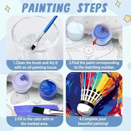 XTCIXAL Paint by Numbers Kit for Kids, Badminton, 8X8 inch
