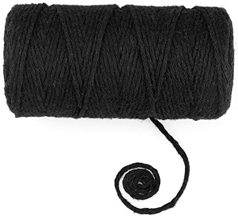 JijAcraft Natural Cotton Bakers Twine, 328 Feet Black String, 2mm Macrame Cord for Crafting, Gift Wrapping, Gardening Supplies
