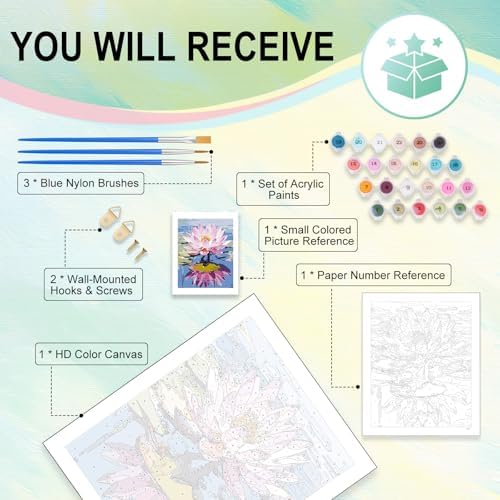 Paint by Numbers Kit for Adults, Lotus DIY Acrylic Painting Kit, 16x20 Inch