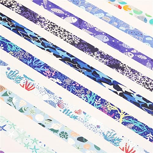 Blue Ocean Washi Tape Set 10 Rolls Bronzing Sea Decorative Masking Tapes for Scrapbooking, Journal, Planner, DIY Crafts, Gift Wrapping