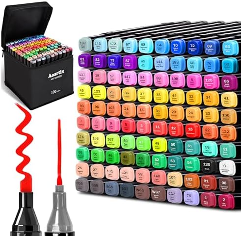 100 Colors Dual Tip Alcohol Markers, Permanent Drawing Pens for Art Sketch | Fine & Chisel Tip Coloring Markers with Case for Adults Coloring Book Artists IllustrationSupplies, Quick-dry Ink, Non-Toxic
