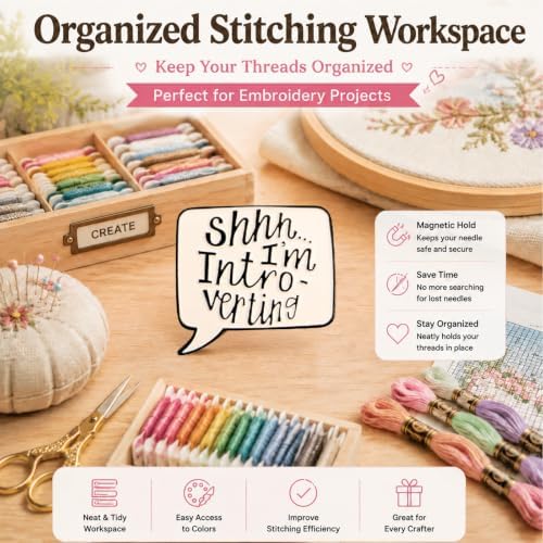 Needle Minder for Keeping Sewing & Embroidery Needles – Magnetic Needlepoint Holder, Cross Stitch Supplies – Secure & Decorative Needle Minders for Stitching & Crafting (Shhh... I'm Intro-vering)