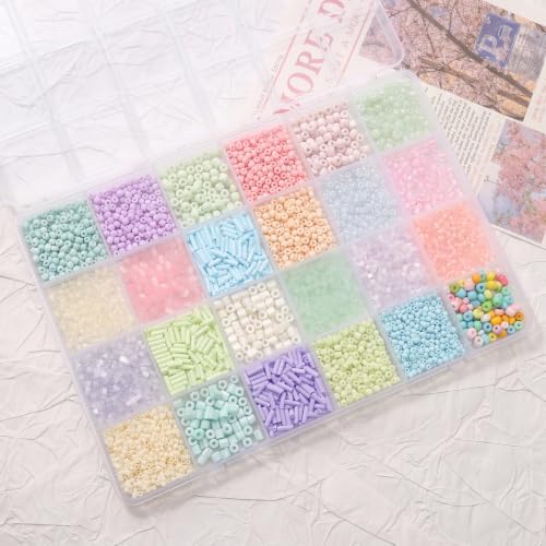 24 Grid Rainbow Glass Seed Bugle Tube Beads Jewelry Making DIY Craft Kits