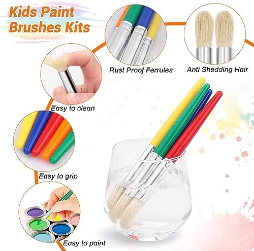 10Pcs Paint Brushes, Anezus Large Paint Brushes Chubby Brush Set for Classroom Washable Paint Acrylic Paint