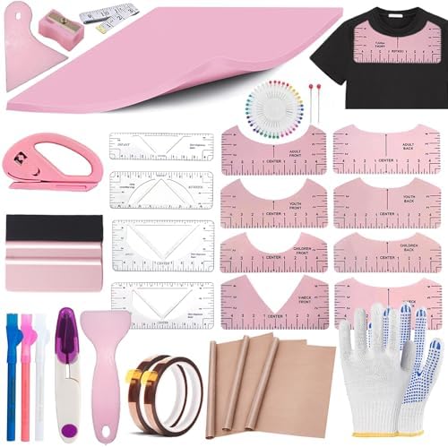 67 Pcs Sublimation Shirts Tool Kits for Vinyl Alignment,Heat Press Mat Pad Silicone,T-Shirt Rulers Guide and Teflon Sheet for Cricut Heat Press HTV Vinyl Center Designs,Craft Sewing Accessories
