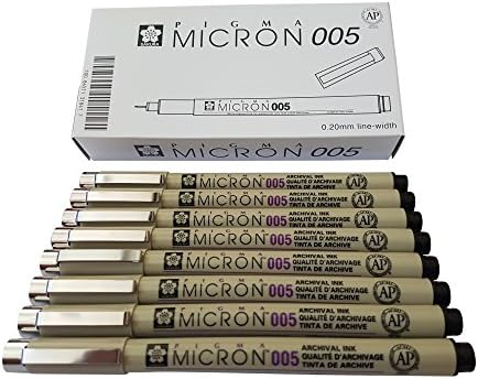 Sakura Pigma Micron pen 005 Black ink marker felt tip pen, Archival pigment ink, fine point for artist drawing pens - 8 pen set
