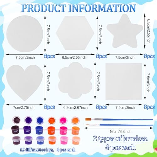 BCVWEG 104 Pcs 3 Inch Mini Magnetic Canvas Panel Boards Kit Magnetic Painting Canvas with Paint Colors Brushes Mini Tile Art Fun Painting Kit for Fridge Locker DIY Art Craft Paints Canvases