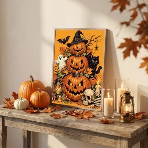 Halloween Paint by Numbers Kit for Adults-Pumpkin,with Frame 10x12In