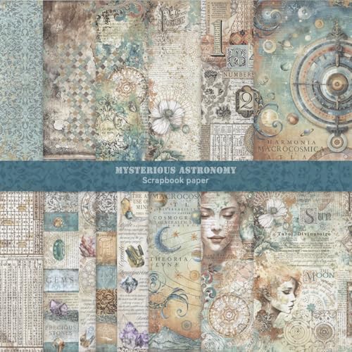 Bomichi 24 Sheets Scrapbook Paper, Vintage Decorative Scrapbook Supplies for Junk Journal Card Making Picture Art Collage DIY 6x6 inches, Astronomy theme