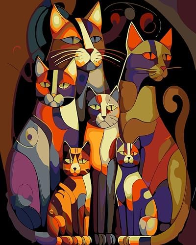 Paint by Numbers Kit for Adults Beginners,Abstract Six Cat 16x20 inches