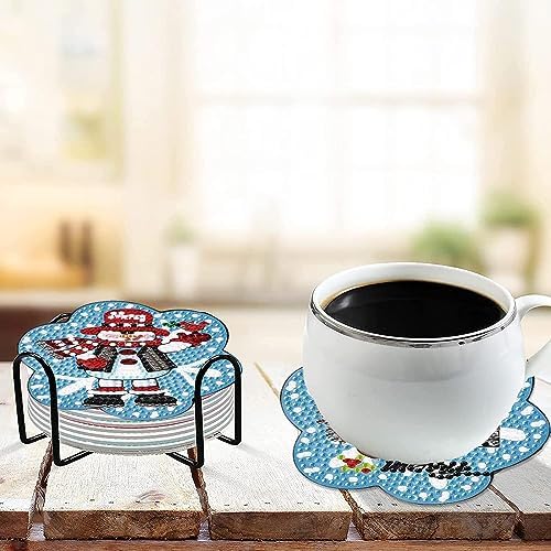 6 Pcs Christmas Diamond Art Coasters Kits with Holder 4x4in Special Shape