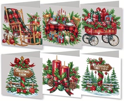 6Pcs Christmas Greeting Card DIY Diamond Art Painting Greeting Cards Blessing Folding Card Kit with White Envelopes Diamond Arts Crafts for Birthday Festival Gift-Christmas02