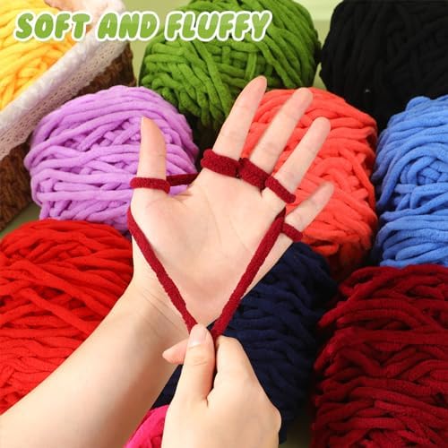 Timgle 20 Skeins Chunky Chenille Yarn for Crocheting 1094 Yards Soft Thick Fluffy Yarn Hand Weaving Bulky for Plush Dolls Knitting Blanket DIY Sweater Scarf Each 55 Yards(Novel Color)