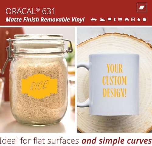 ORACAL 631 Matte Signal Yellow Vinyl Durable Roll Easy to Weed Permanent Adhesive Craft Vinyl for Plotting Machines, Decals & DIY Projects 12” x 15ft + Transfer Tape 12" x 24"